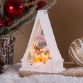 Details einer weißen Weihnachtslaterne mit Rentier-Schneeszene und warmem LED-Licht - Elch