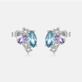925 silver stud earrings with marquise blue and purple zircon stones in a symmetrical view - 925 Silver / Platinum-937