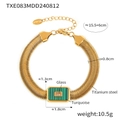 Pulsera de acero de titanio dorado con turquesa verde y colgante de cristal cuadrado - Pulsera / Estilo Turquesa Verde