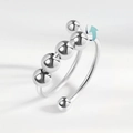 Adjustable silver anti-anxiety spinner ring with five rotating polished metal beads - Five Rotating Beads Style (AJ010)