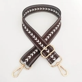 Close-up of adjustable dark brown nylon strap with white arrow pattern and gold metal hooks - Coffee With Silver Buckle