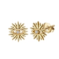 S925 sterling silver sun and evil eye stud earrings with gold plating and cubic zirconia - Gold Evil Eye Starburst (APE128-14k)