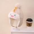 Gorro de invierno beige para niños con bordado de tiburón dinosaurio y pompón suave - Estilo Infantil / Beige