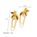 Goldene Titanstahl-Ohrringe mit Blattanhänger, Perlen und eleganten Fransenquasten - Titanstahl Symmetrische Quasten-Blumenohrringe