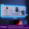 White minimalist pegboard wall organizer set with shelves and hooks in a modular design - Combo Package J - White