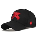 Casquette de baseball en coton noir classique avec motif X brodé rouge épais - Réglable / Noir avec broderie rouge