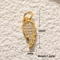 Pendentif aile dorée avec cristaux, taille 26mm x 9mm, poids de 1,2g par pièce - Aile Dorée avec Zircone