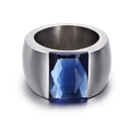 Wide silver titanium steel ring featuring a geometric blue rectangular glass gemstone - US 7 / Blue Style (KR34694-K)