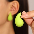 Asymmetric lime green matte teardrop earrings with a stylish liquid irregular texture - Green Matte Drop