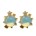 Golden star stud earrings with light blue moonstone and sparkling cubic zirconia stones - Blue Stone Star