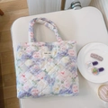 Detail of floral quilted handbag with diamond stitching and simple wish fabric label - Oil Painting Pink Purple Floral