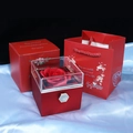 Red rotating soap rose jewelry gift box set with matching carrier bag and outer case - Rose Box + Color Box + Handbag / Burgundy