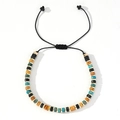 Lapis blue and orange natural stone beaded bracelet with adjustable black cord for men - Blue Black Yellow Mixed Beads-Black Cord-Single Bracelet
