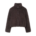 Deep charcoal grey lamb wool fleece jacket with stand collar and full zipper closure - XS / Coffee