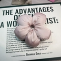 Elegant satin flower hair scrunchie in soft dusty pink with smooth silk texture - Flower / Pink Apricot