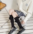 Classic black cable-knit leg warmers with plush pom-poms for a cute Lolita style - Black Cable Knit Leg Warmers with Pom Poms / Black with Pom-pom