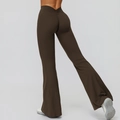 High-waist flared yoga pants in dark coffee brown with scrunch butt lifting design - S / Black Coffee