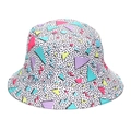 Detail of retro graffiti bucket hat with colorful Memphis geometric patterns on white canvas - Memphis Geometric Print (F)