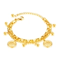 Multi-layer gold stainless steel bracelet with crown pendants and polished round beads - [1058] Crown Style - Gold