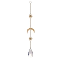 Golden sun and moon metal pendant featuring clear faceted crystal drops and chain - Gold Pendant - Mesh Leaf