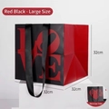 Large red and black LOVE gift bag with window and heart pattern, 32x32x32cm size - Large LOVE Black 32*32*32