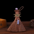 Mini Wicca broom with amethyst crystal and golden triple moon symbol for altar decor - Style 11