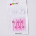 Pink heart birthday candles set with plastic bases for cake decoration, 6 pieces pack - Pink Heart / 6Pcs/Set / Pink/Hearts