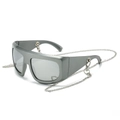 Y2K oversized sunglasses with gunmetal frame, silver mirrored lenses and metal chain - Silver Frame White Mirror Lens