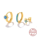 Three-piece set of 925 sterling silver gold earrings with turquoise stars and hoops - Gold Sky Blue Turquoise Starburst Hoop 3-Piece Set