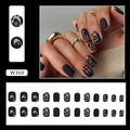 Matte black leopard print press-on nails set with 24 pieces in various sizes W368 - W368 Matte Black Panther (Glue Type)