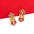 Pair of gold abacus pendants with red enamel featuring Ruyi and Jixiang characters - 1pc Chinese Style Abacus Auspicious Charm-10x20mm