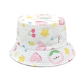 Detail view of cotton bucket hat featuring colorful cartoon prints and reinforced brim stitching - 52-54cm / White