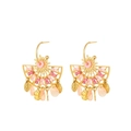 French style gold fan-shaped resin earrings with pink beads and droplet charms - Gold Pink