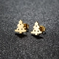 Polished gold stainless steel mini Christmas tree stud earrings with star cutouts - Christmas Tree Style (161) / Gold