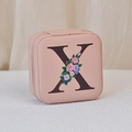 Pink square PU leather jewelry box with a zipper and floral letter X printed on top - Print X