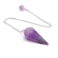 Hexagonales Amethyst Kristall Pendel mit Silberkette und violetter Perle - Amethyst