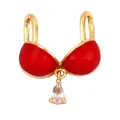 Red enamel bra-shaped pendant with gold plating and teardrop-shaped zircon charm - Bikini Shape-Red