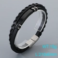 Pulsera de hombre en cuero trenzado negro de doble capa con placa de metal, 210x6mm - Estilo B Color Acero