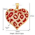 Gold-plated double heart pendant with red leopard enamel pattern and clear zircons - Leopard Print Enamel Heart / Red Leopard