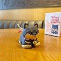 Cute black Shiba Inu resin dog ornament with golden bell and red collar for desk decor - Wang Wang Jiao Doberman