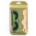 Detailed set of thick 3D curly eyelashes with pink spoolie brush and applicator tool - Gold Bag #103