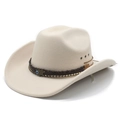 Classic cream felt western cowboy hat with brown braided band and ethnic charm - M (56-58cm) / Beige