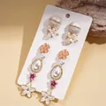 Set da 5 paia di orecchini eleganti con perle, fiori di smalto e pendenti a goccia - Stili Misti Floreali E Perle / Perno in Argento-Oro (Set da 10 Pezzi)