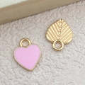 Pink enamel heart charm and golden leaf pendant set for DIY jewelry and accessories - Pink Heart Pendant 10x12mm (11023)