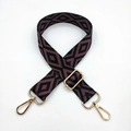 Detail view of adjustable embroidered bag strap with purple diamond patterns and gold hooks - Purple