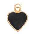 Golden heart pendant with black enamel inlay and double ring connector for DIY necklaces - Black Marble Heart-L284480
