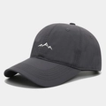 Detail of mountain embroidery on dark grey quick-dry baseball cap with curved brim - Adjustable / Dark Gray