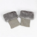 Macro detail of faux fur trim and ribbed knit texture on these gray leg warmers - One Size / Light Gray