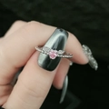 Irregular silver butterfly ring with pink heart zircon and beaded adjustable band - Style 6-Heart with Wings