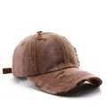 Vintage washed coffee brown baseball cap with distressed rip details and adjustable strap - Brown